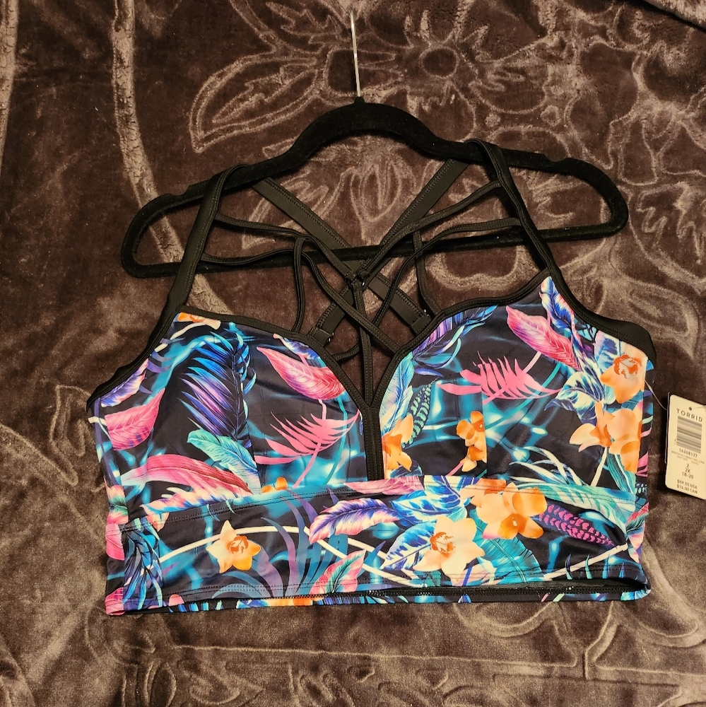 Toropical print strappy Bikini TOP